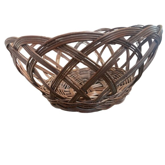 Vintage Wicker Set Of 2 Rustic Brown Woven Nesting Baskets - Picture 3 of 6